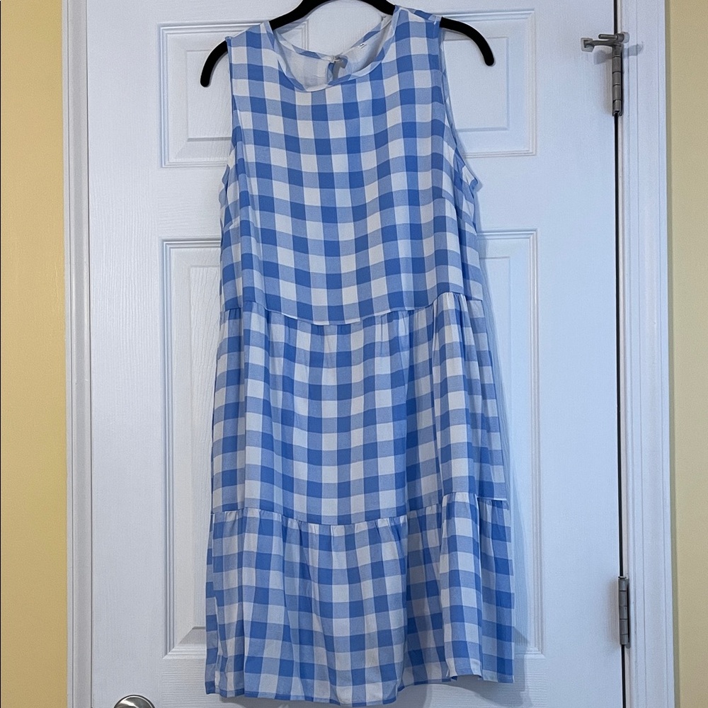 Blue and White Checkered Sleeveless Dress
